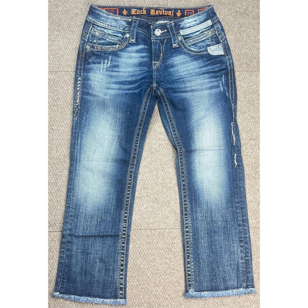 Rock Revival Gwen Capri Women's Embroidered Jeans Size 27